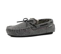DUNLOP Mens GEORGE Memory Foam Slippers Moccasin Loafers Faux Sheepskin Fur Slippers with Rubber Sole (Grey Plaid, UK Footwear Size System, Adult, Men, Numeric, Medium, 9)