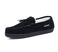 DUNLOP Mens Joshua Suede Leather Warm Comfy Moccasin Memory Foam Slippers (Black 11)