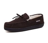 Dunlop Mens Joshua Suede Leather Warm Comfy Moccasin Memory Foam Slippers (Brown 12)