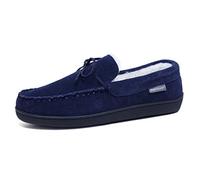 Dunlop Mens Joshua Suede Leather Warm Comfy Moccasin Memory Foam Slippers (Navy 10)