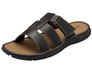 DUNLOP Men's Leather Sandals Adjustable Strap Soft Insole Brown Sliders Summer Holiday Beach Shoes (Brown, UK Footwear Size System, Adult, Men, Numeric, Medium, 8)