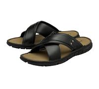 DUNLOP Mens Leather Sandals Open Toe Straps - Black - UK 8