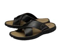 DUNLOP Mens Leather Sandals Open Toe Straps - Brown - UK 8