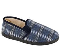 Dunlop MARTYN Mens Lined Textile Full Slippers Navy Check - UK 10