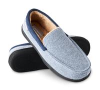DUNLOP Moccasins Slippers Men Loafers Faux Fur Slippers Rubber Sole Memory Foam House Slippers Indoor Shoes Gifts For Men (Navy/White, 10 UK)