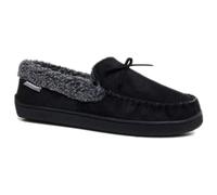 Dunlop Mens Moccasins Slippers Loafers Casual Classic Sheepskin Faux Fur Suede Comfy Soft Fluffy Closed Toe Memory Foam Warm Lined Winter Slip On House Rubber Sole Indoor Outdoor Shoes (Black, 7)