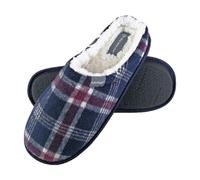 Dunlop - Mens Warm Plush Fleece Lined Slip On Mule Checked Plaid House Slippers