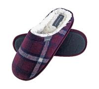 DUNLOP - Mens Warm Plush Fleece Lined Slip On Mule Checked Plaid House Slippers (12 UK, 7179 Red)