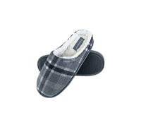 Dunlop Men's Plush Fleece Lined Slip On Mule Checked Plaid Slippers in Grey | Size: 10 Dunlop Grey 10