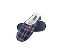Dunlop Men's Plush Fleece Lined Slip On Mule Checked Plaid Slippers in Navy | Size: 8 Dunlop Navy 8