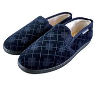 Mens Plush Fur Lined Memory Foam Plaid Checked Slippers - Navy / 8