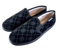 Dunlop - Mens Plush Fur Lined Memory Foam Checked Moccasin Hard Sole Slippers