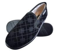 Dunlop - MENS PLUSH FUR LINED MEMORY FOAM PLAID CHECKED MOCCASIN SLIPPERS WITH HARD SOLE - Black - Size 7 (UK Shoe)