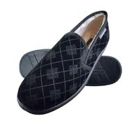 Dunlop Mens Plush Fur Lined Memory Foam Plaid Checked Slippers (6 Sizes) - 11 UK - Black