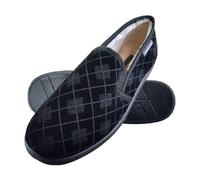 Dunlop - Mens Plush Fur Lined Memory Foam Checked Moccasin Hard Sole Slippers