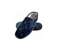 Dunlop - Mens Plush Fur Lined Memory Foam Plaid Checked Moccasin Slippers with Hard Sole (8 UK, Navy)