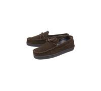DUNLOP - Mens Real Suede Leather Faux Sheepskin Fur Plush Fleece Lined Moccasin Slippers - Memory Foam - Rubber Sole - House Bedroom Indoor (7 UK, Dark Brown)