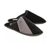 Dunlop Mens Slippers Memory Foam Mule Slip On House Shoes - Two Tone Plush Lined Indoor Outdoor Non Slip Comfort Warm Winter Breathable Lightweight Flat Bedroom Footwear Dunkirk Black/Grey 12