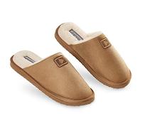 Dunlop Mens Slippers Open Back, Comfy Memory Foam Men Slippers with Rubber Sole, Indoor Outdoor Anti Slip House Shoes Comfort Plush, Gifts for Men (Tan, 7 UK, numeric_7)