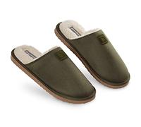 DUNLOP Mens Slippers Open Back, Comfy Memory Foam Men Slippers with Rubber Sole, Indoor Outdoor Anti Slip House Shoes Comfort Plush, Gifts for Men (Khaki, 9 UK, numeric_9)