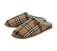 DUNLOP Mens Slippers Slip On Check Mules Faux Fur Lined Memory Foam Plush House Slippers Breathable Indoor Outdoor Shoes (Tan Check, UK Footwear Size System, Adult, Men, Numeric, Medium, 11)