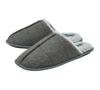 DUNLOP Mens Slippers Slip On Herringbone Mules Faux Fur Lined Memory Foam Plush House Slippers Breathable Indoor Outdoor Shoes