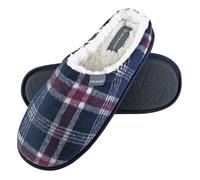 Dunlop - Mens Warm Plush Fleece Lined Slip On Mule Checked Plaid House Slippers