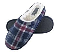 Dunlop Mens Plush Fleece Lined Slip On Mule Checked Plaid Slippers (6 Sizes) - 11 UK - 7179 Navy