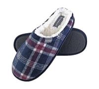 Dunlop - Mens Warm Plush Fleece Lined Slip On Mule Checked Plaid House Slippers