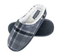 DUNLOP - Mens Warm Plush Fleece Lined Slip On Mule Checked Plaid House Slippers (7 UK, 7179 Navy)