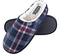 Dunlop Mens Plush Fleece Lined Slip On Mule Checked Plaid Slippers (6 Sizes) - 8 UK - 7179 Navy