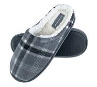 Dunlop Mens Plush Fleece Lined Slip On Mule Checked Plaid Slippers (6 Sizes) - 9 UK - 7179 Grey