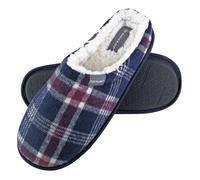 Dunlop Mens Plush Fleece Lined Slip On Mule Checked Plaid Slippers (6 Sizes) - 9 UK - 7179 Navy