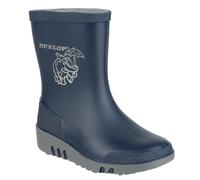 DUNLOP Mini - Unisex Kids Wellington Elephant Pattern Calf High Fashion Rain Boots, Navy Blue/Grey, Waterproof and Chemical Resistant PVC Wellies for Outdoor and Gardening - EU25, UK7.5