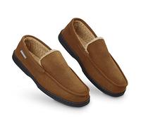 Dunlop Moccasins Slippers Men | Moccasin Loafers Faux Sheepskin Slippers with Rubber Sole | Classic Memory Foam Plush House Slippers | Breathable Indoor Outdoor Shoes | Gifts for Men (9 UK, Brown)