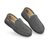 DUNLOP Moccasins Slippers Men Loafers Faux Fur Slippers Rubber Sole Memory Foam House Slippers Indoor Shoes Gifts For Men (Charcoal, 7 UK)