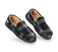DUNLOP Moccasins Slippers Men Loafers Faux Fur Slippers Rubber Sole Memory Foam House Slippers Indoor Shoes Gifts For Men (Black Grey, 8 UK)