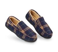 DUNLOP Moccasins Slippers Men Loafers Faux Fur Slippers Rubber Sole Memory Foam House Slippers Indoor Shoes Gifts For Men (Navy Mustard, 10 UK)