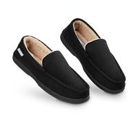 DUNLOP Moccasins Slippers Men Loafers Faux Fur Slippers Rubber Sole Memory Foam House Slippers Indoor Shoes Gifts For Men (Black, 11 UK)