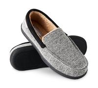 DUNLOP Moccasins Slippers Men Loafers Faux Fur Slippers Rubber Sole Memory Foam House Slippers Indoor Shoes Gifts For Men (Black/White, 10 UK)