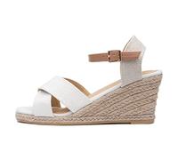 DUNLOP Natalie Womens White and Tan Wedge Sandal - Size 8 UK - White
