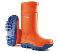 DUNLOP Purofort Thermo+ - Unisex Full Safety Waterproof Work Boots, Orange/Blue, Antistatic and Slip-Resistant Wellies with Steel Toecap for Outdoor, Farm and Industrial Work - EU38, UK5
