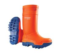 DUNLOP Purofort Thermo+ - Unisex Full Safety Waterproof Work Boots, Orange/Blue, Antistatic and Slip-Resistant Wellies with Steel Toecap for Outdoor, Farm and Industrial Work - EU39, UK6
