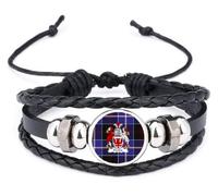 Dunlop Scottish Clan Coat Of Arms Crest Black Leather Bracelet and Gift Bag