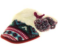 DUNLOP Slippers Women Comfy Sliders - Warm Slippers for Women Comfort Fluffy Womens Mule Slippers with Hard Sole - Knit Pom Faux Fur Fluffy Slippers Women Size 4 UK