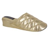 Dunlop Womens Sybil Lightweight Quilted Mule Slippers With Low Wedge Heel Gold 6 UK