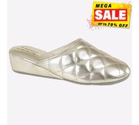 Dunlop Sybil Quilted Womens Mule Comfort Warm Winter Slippers Gold