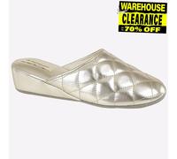 Dunlop Sybil Quilted Womens Mule Comfort Warm Winter Slippers Gold
