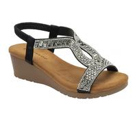 DUNLOP Verona Open-Toe Wedge Sandals (Black, UK Footwear Size System, Adult, Women, Numeric, Medium, 8)