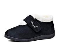 DUNLOP Womens Deloris Fleece Lined Wide Fit Velcro Slipper (6 UK, Black)